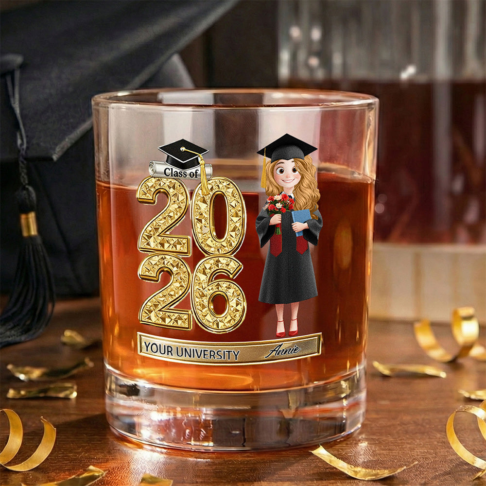 Vaso de Whisky de 10 oz Personalizado con Caricatura de Personaje de Graduación y Nombre Regalo de Graduación para Graduados Entusiastas del Whisky