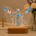 Luz nocturna LED personalizada con mariposa, flor, cruz, nombre, fecha y base de madera Decoración para el cuarto de los niños Regalo de Baby Shower para la familia cristiana