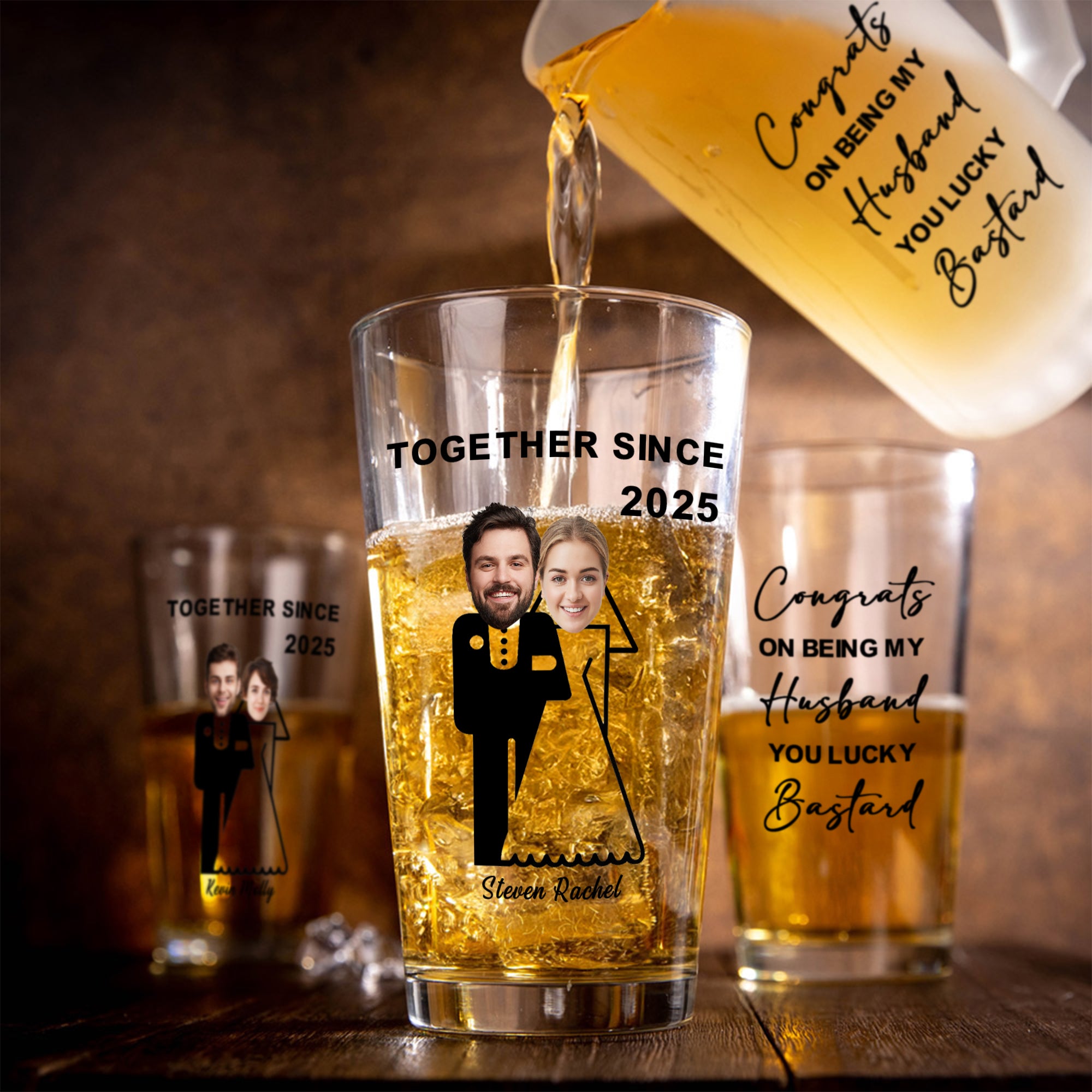 Personalizado Congrats on Being My Husband Face Foto Vaso de Cerveza con Nombre y Año de la Boda Día de San Valentín Aniversario de Regalo para el Novio Esposo