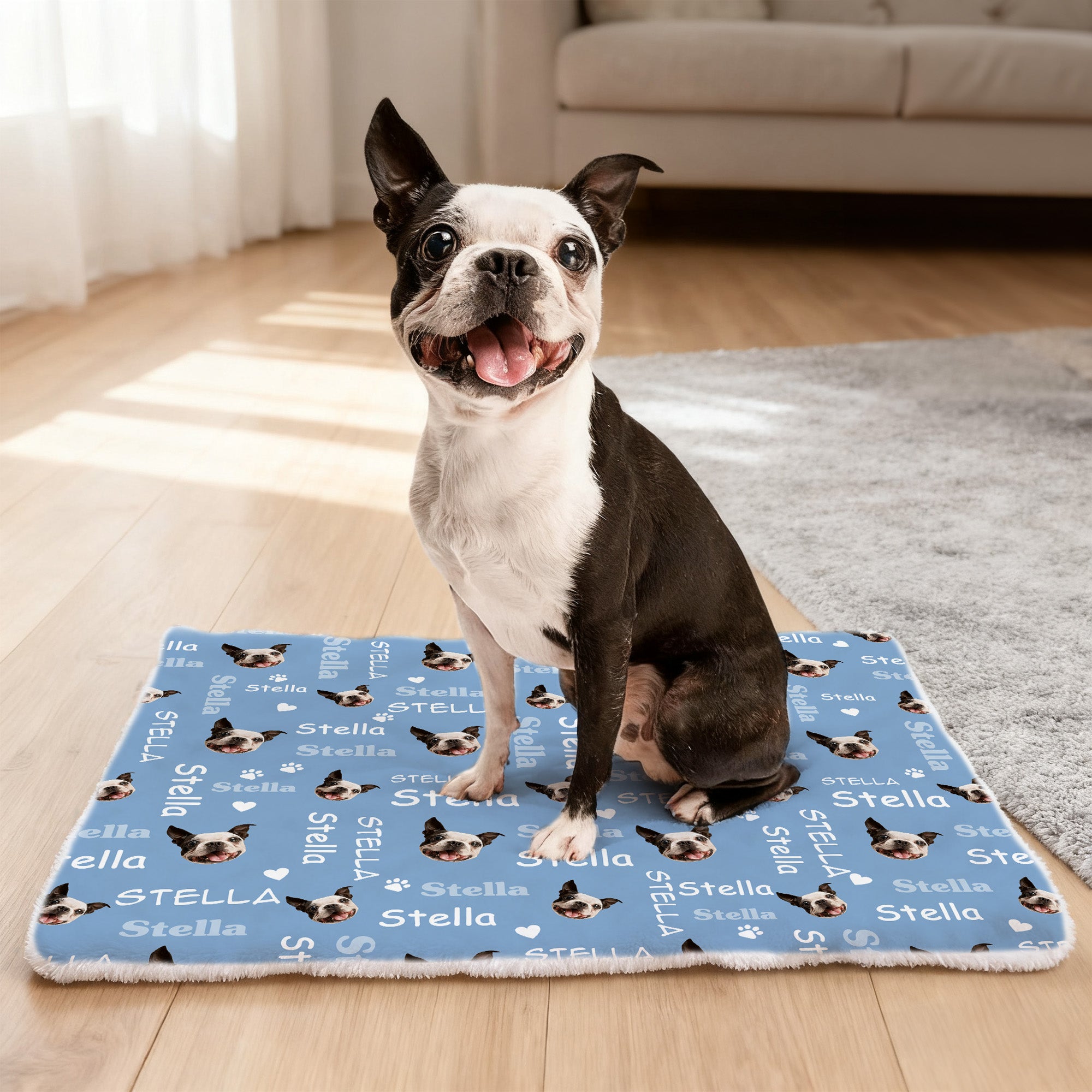 Personalizada Mascota Cara Foto Pata Imprimir Soft Pet Bed Mat con Nombre Mascota Cumpleaños Adopción Aniversario Regalo para Pet Lovers Propietarios