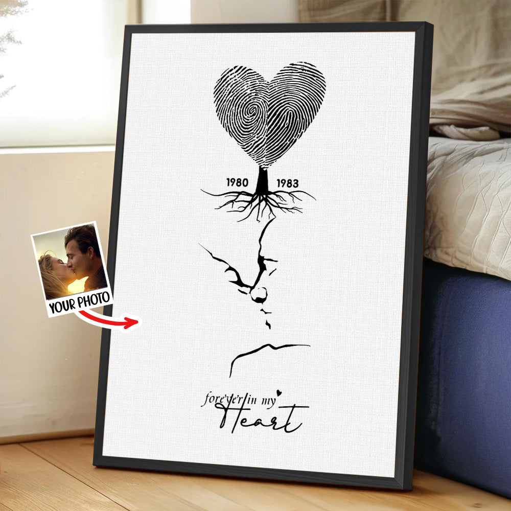 Personalizada Corazón Huellas Árbol Cara Contornos Lienzo Póster Enmarcado Sin Marco Pintura Pared Decoración Día de San Valentín Aniversario Regalo para Pareja