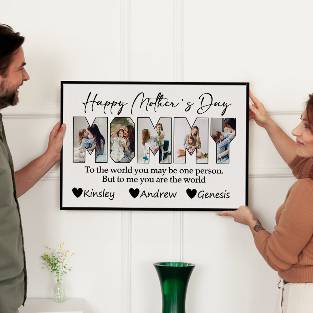 Foto personalizada Título Collage Lienzo Póster Enmarcado Pintura sin marco con 1-10 Nombres de los niños Día de la Madre Decoración del hogar Regalo para mamá Abuela