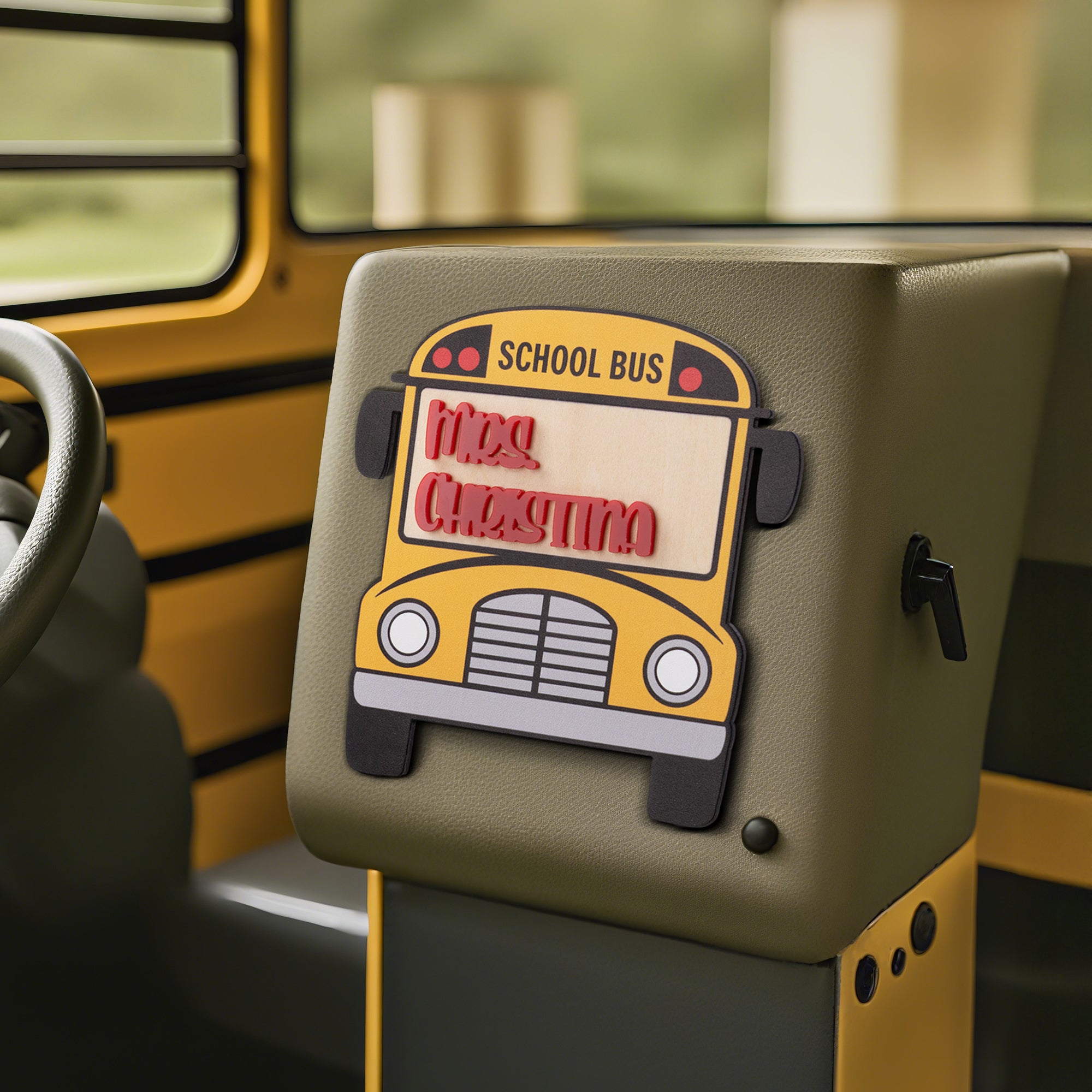 Imán personalizado con diseño de autobús escolar y texto Regalo de fin de curso para conductor de autobús escolar