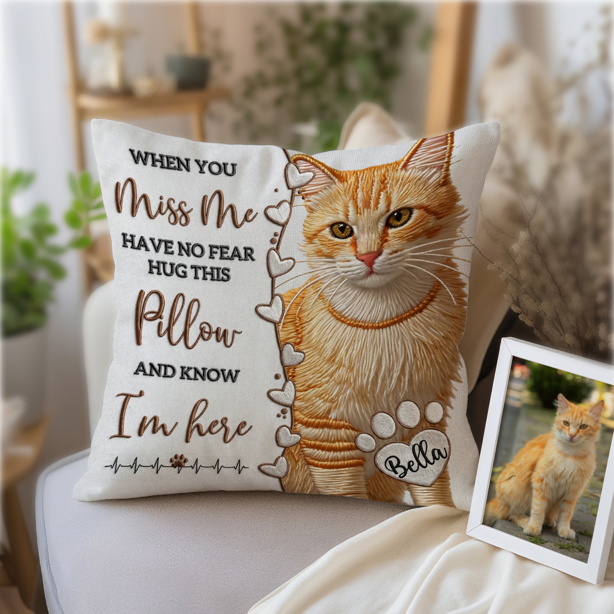 Personalizada imitación bordado mascota foto corazón pata impresión suave tiro almohada cubierta con nombre significativo cumpleaños regalo para gato perro mascota propietario