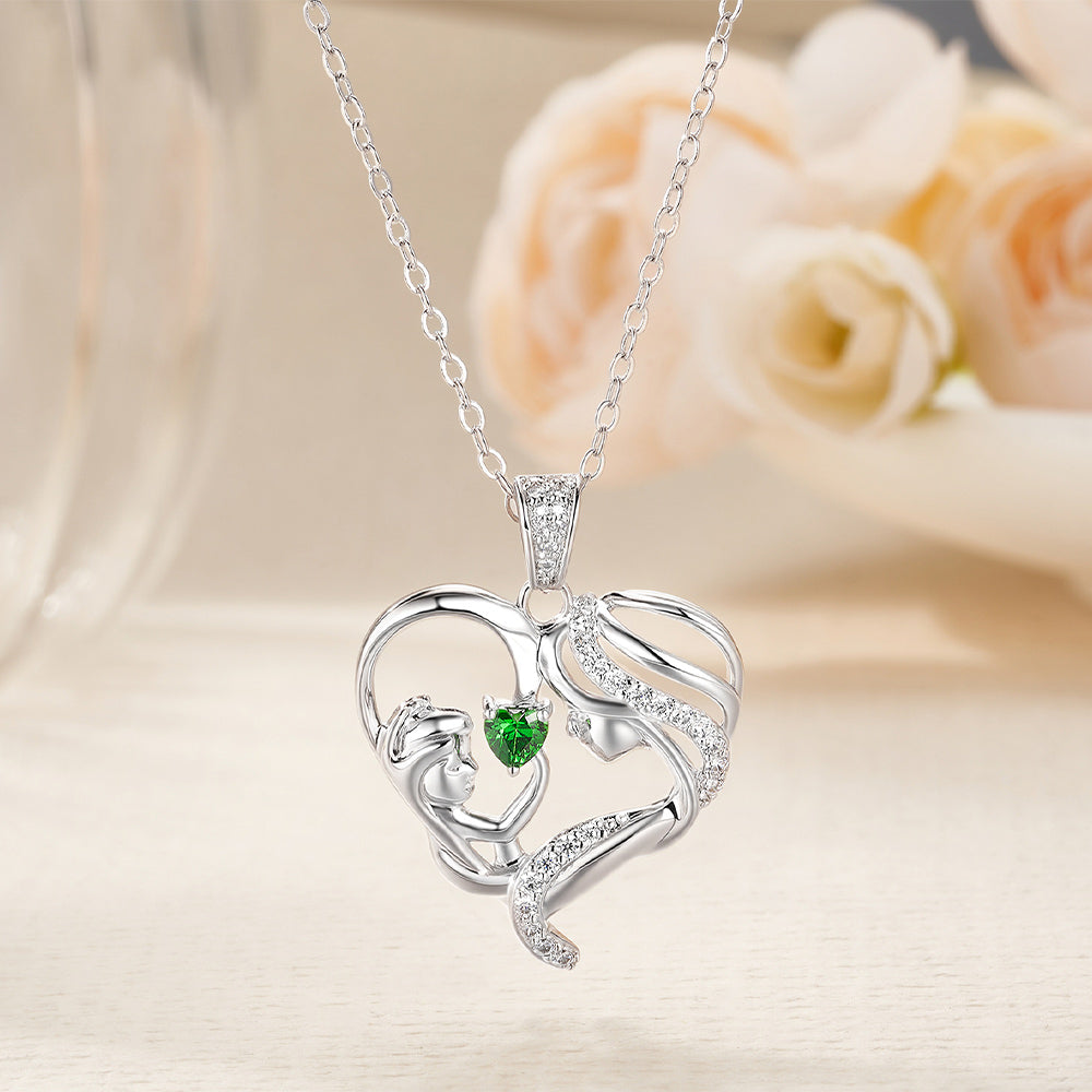 Personalizada delicadeza Madre e Hija Corazón Zircon Collar con piedra de nacimiento Día de la Madre Aniversario Cumpleaños Regalo para las mujeres