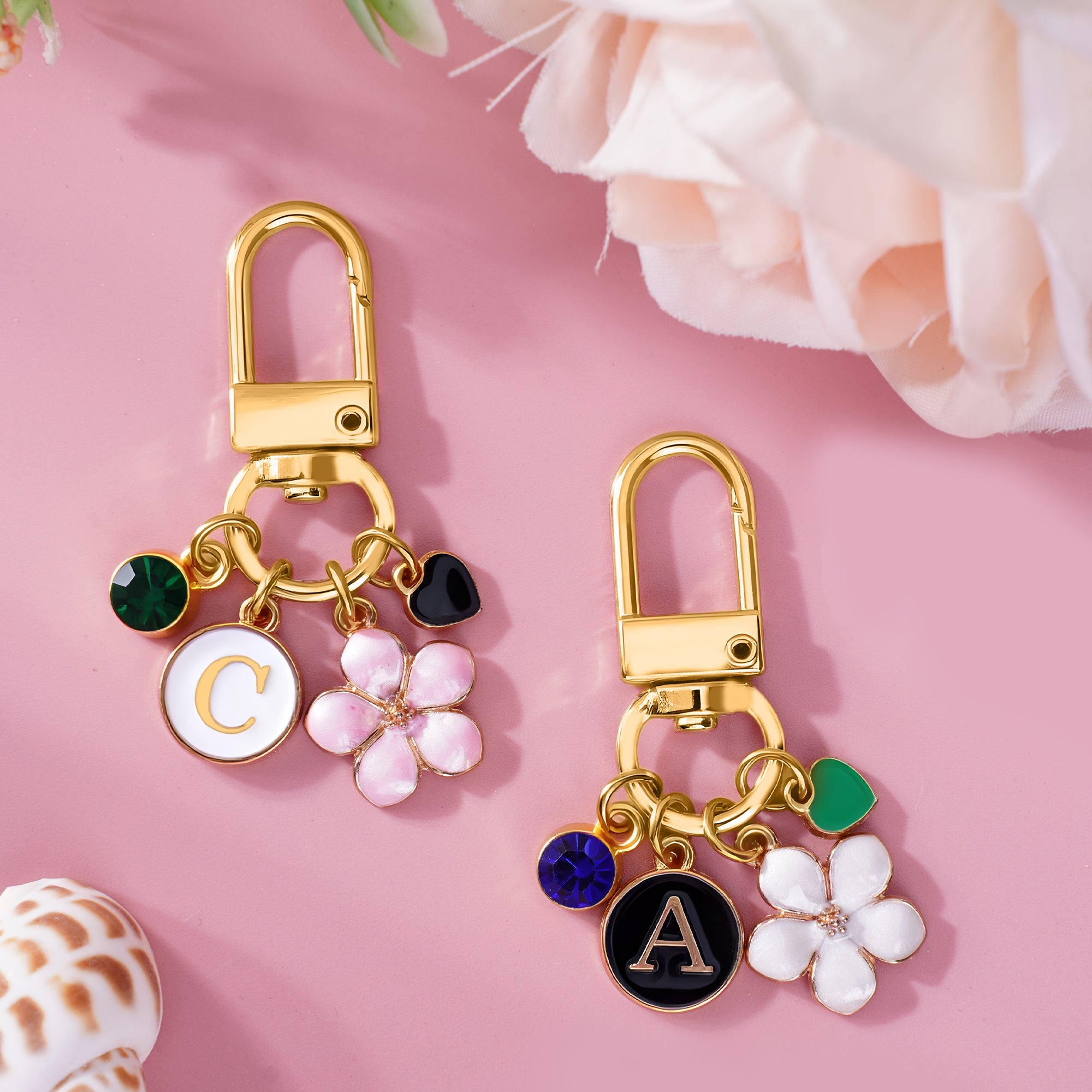 Personalizada Flor Encanto Inicial Corazón Piedra de nacimiento Llavero Bolsa Accesorios Navidad Cumpleaños Regalo para las mujeres