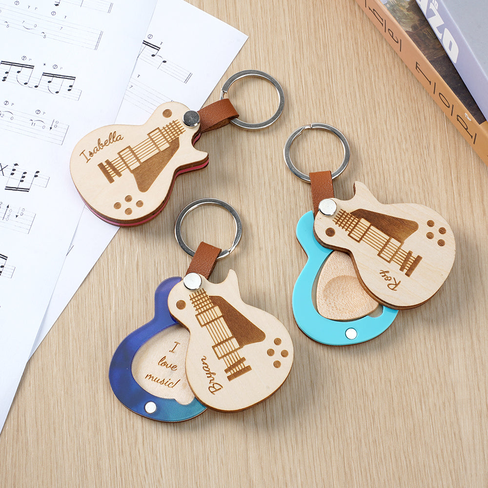 Llavero portapúas magnético personalizado con nombre grabado y púa de guitarra Regalo de cumpleaños para los amantes de la música de guitarra