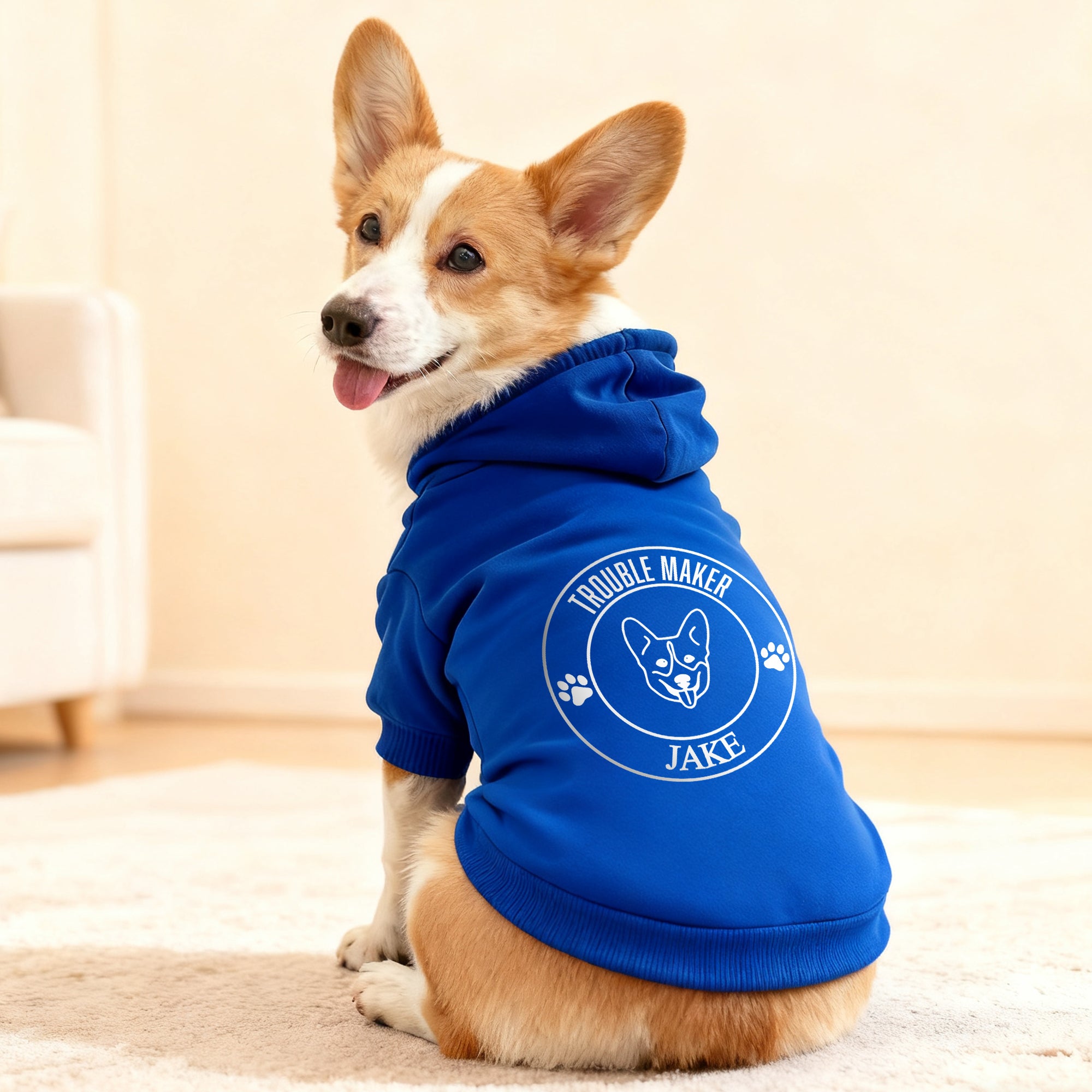 Personalizado lindo emblema mascota línea de dibujo caliente suave sudadera con capucha perro con el texto y el nombre de la fiesta del animal doméstico cumpleaños regalo de Navidad para el dueño del