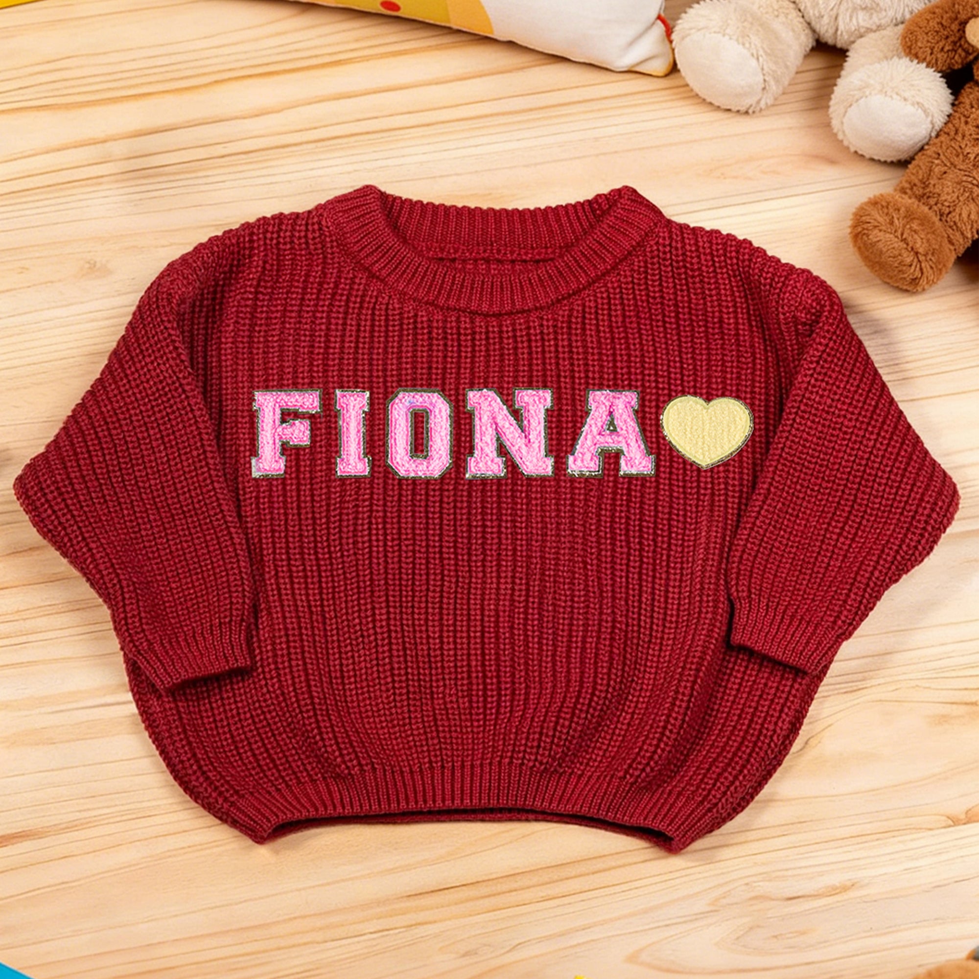 Personalizado Multicolor Corazón Nombre Chenille Parches Suéter de punto Cumpleaños Baby Shower Pascua Regalo Bebé Niño Pequeño