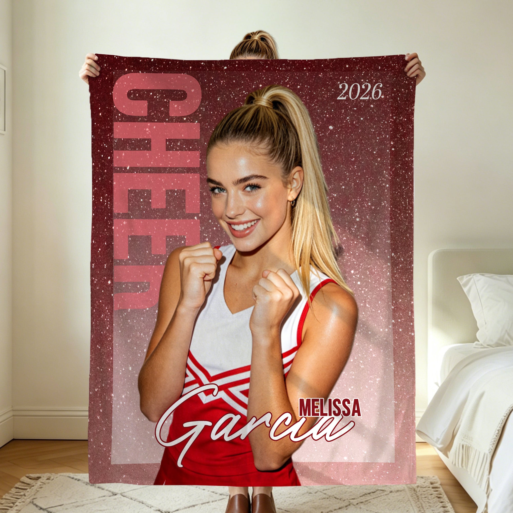 Manta blanda personalizada con foto de estrella de purpurina con año y nombre Uso diario Cumpleaños Aniversario Regalo de equipo para amiga animadora