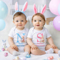 Conejito de Pascua personalizado con iniciales 100% Algodón Pelele para bebé con nombre Fiesta de Pascua Regalo para niños Niños Niñas