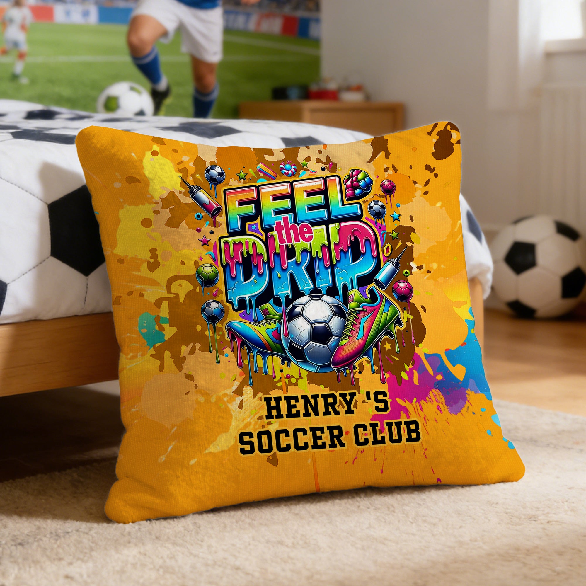 Funda de cojín personalizada para club de fútbol con texto y nombre Decoración del hogar Día del partido Regalo de cumpleaños para amante del fútbol