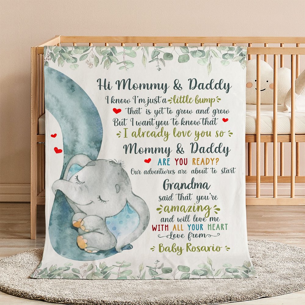 Manta personalizada con nombre y título en forma de elefante para el Día de la Madre Regalo de Baby Shower para abuelos recién nacidos Mamá