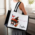 Personalizada Nacimiento Flor Piano Lienzo Grande Bolsa Tote con Nombre Esenciales de Viaje Diario Regalo de Cumpleaños para Mujeres Amantes de la Música