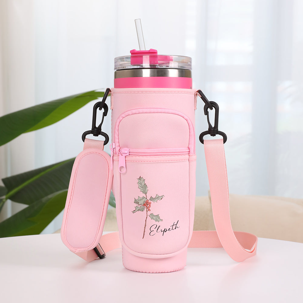 Personalizado a prueba de agua del nacimiento de la flor del nombre de la botella de agua bolsa de transporte Tumbler Accesorios para 40 oz Stanley regalo de cumpleaños para los amigos de la familia