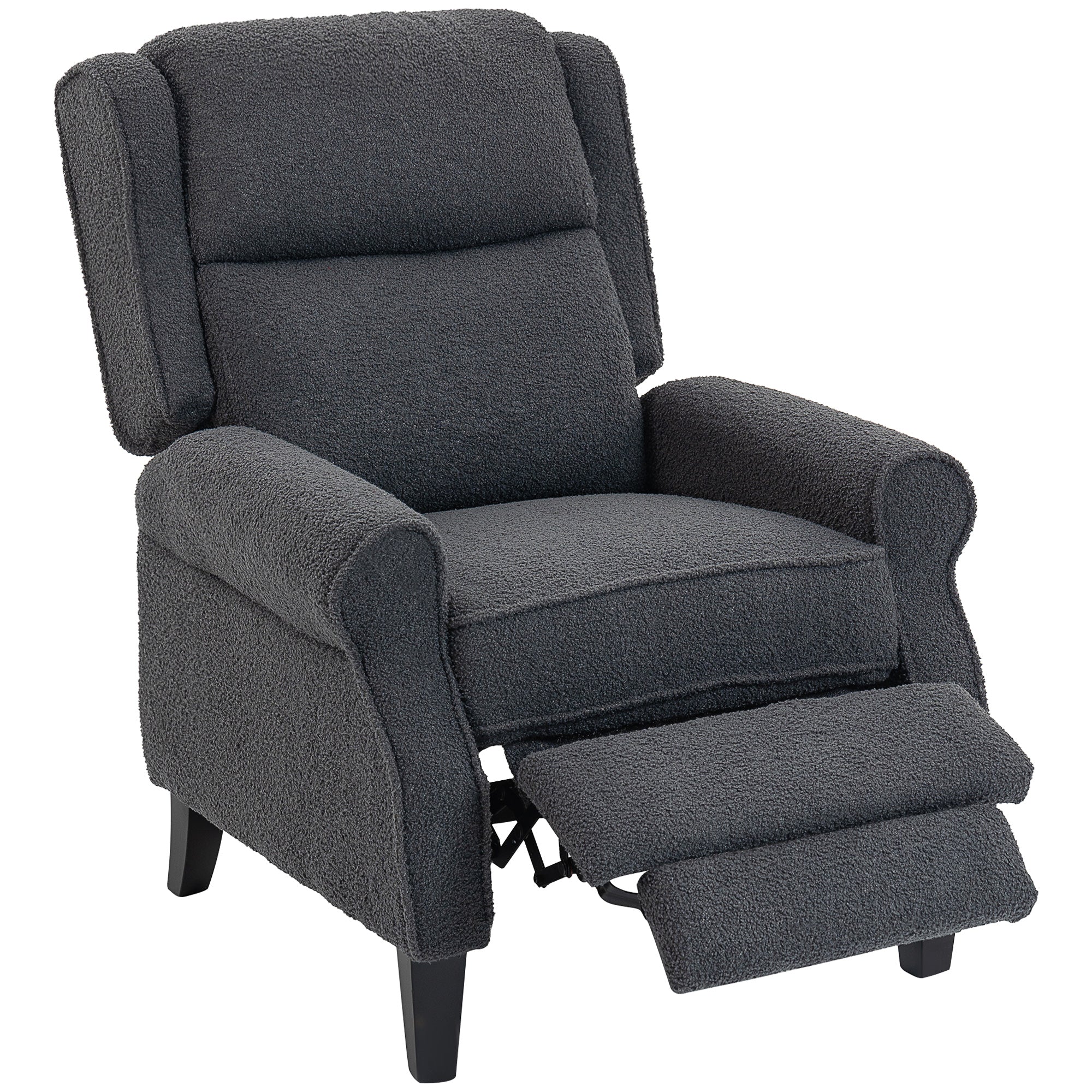 Teddy Fleece Recliner Chair with Extended Leg Rest for Home, Living Room, Charcoal Grey