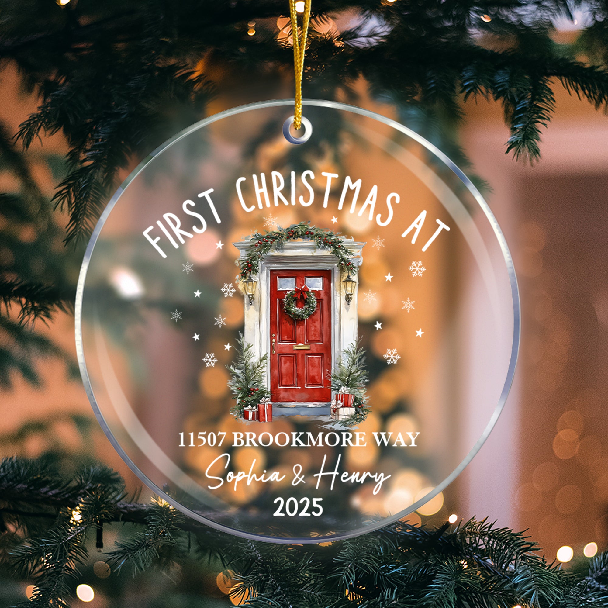 Adorno personalizado de acrílico para la puerta de casa con nombres y dirección Decoración navideña Regalo de Navidad para la familia Amigos Recién mudados de casa