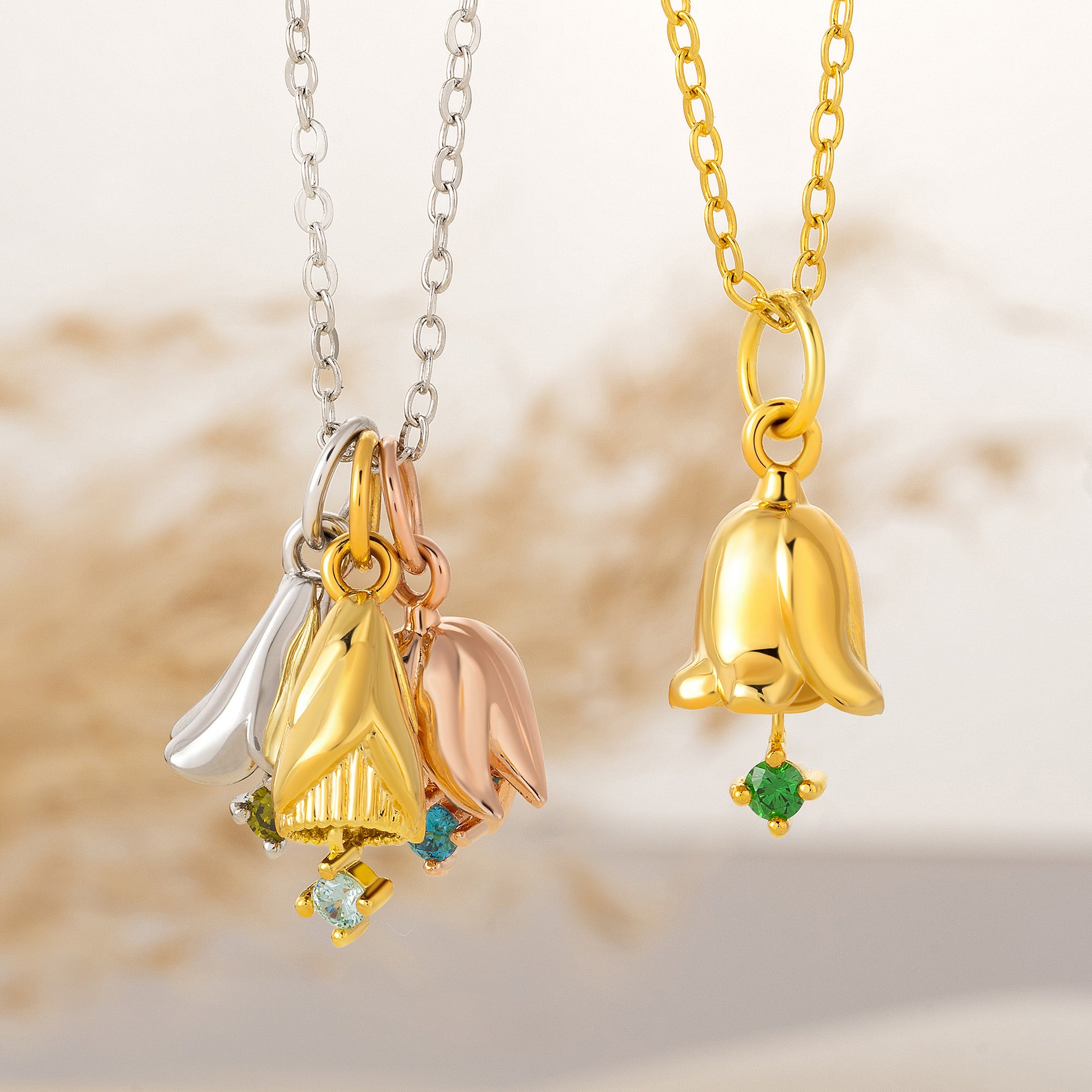 Personalizado 1-6 Nacimiento Flores Collar con piedra de nacimiento Charms Dainty Familia Joyería Cumpleaños Aniversario Día de la Madre de regalo para las mujeres