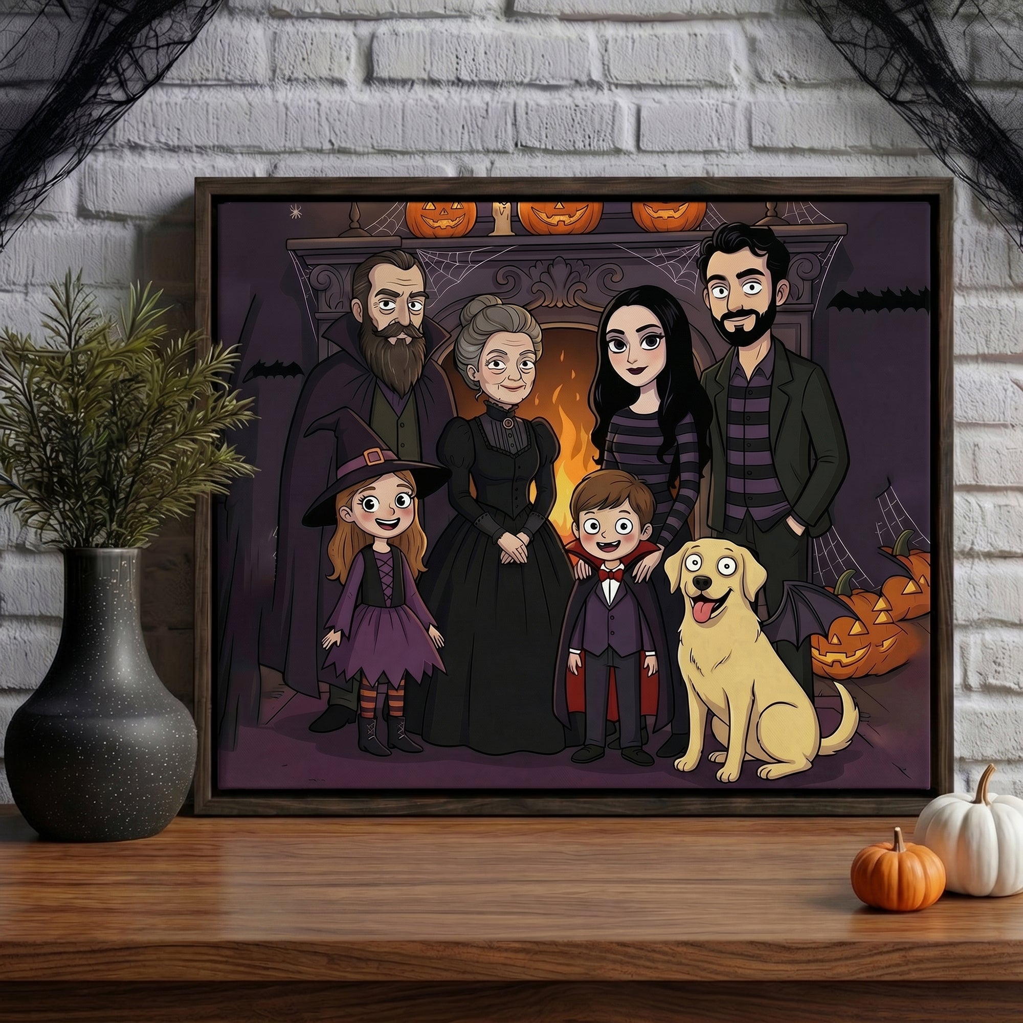 Personalizada de dibujos animados de estilo gótico de fotos Impresiones en lienzo Decoración del hogar Aniversario de Halloween regalo para familia