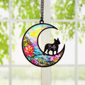 Personalizada en forma de luna Perro Gato Silueta manchada Suncatcher Ornamento con nombre Ventana Balcón Decoración Memorial Regalo para Pet Lovers