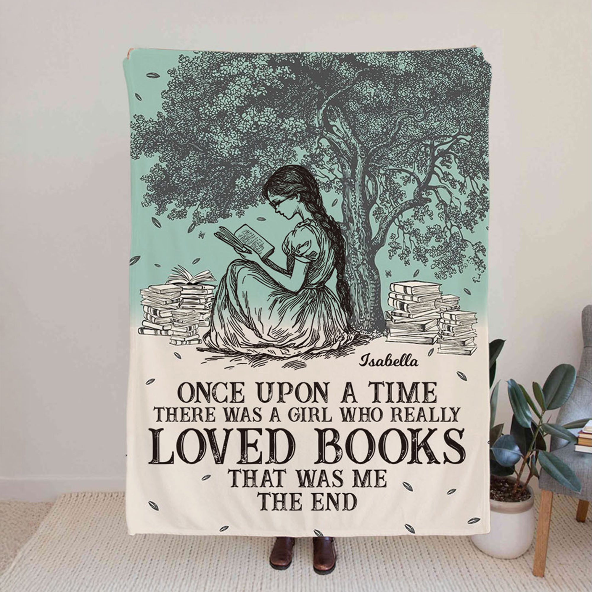 Toile de Jouy personalizado Una chica que adoraba los libros Personaje de dibujos animados Suave manta con nombre Decoración del hogar Regalo de cumpleaños para los amantes de los libros