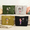 Bolsa de pana personalizada con nombre de personaje de golfista de dibujos animados Flor de nacimiento Regalo de cumpleaños esencial para mujeres amantes del golf