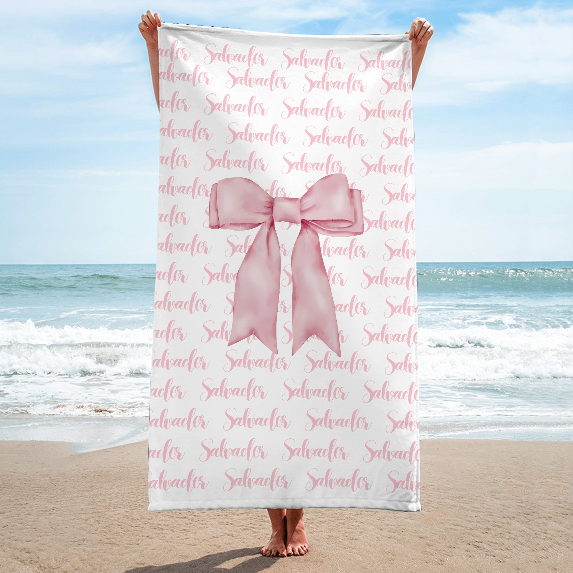 Toalla de playa de gran tamaño de secado rápido personalizada con el nombre Coquette rosa Vacaciones de verano Fiesta en la piscina Regalo para niñas Amigas