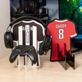 Soporte para auriculares con forma de jersey personalizado con número y nombre Accesorios para juegos Decoración de escritorio Día del padre Regalo de cumpleaños para los amantes de los juegos de pelo