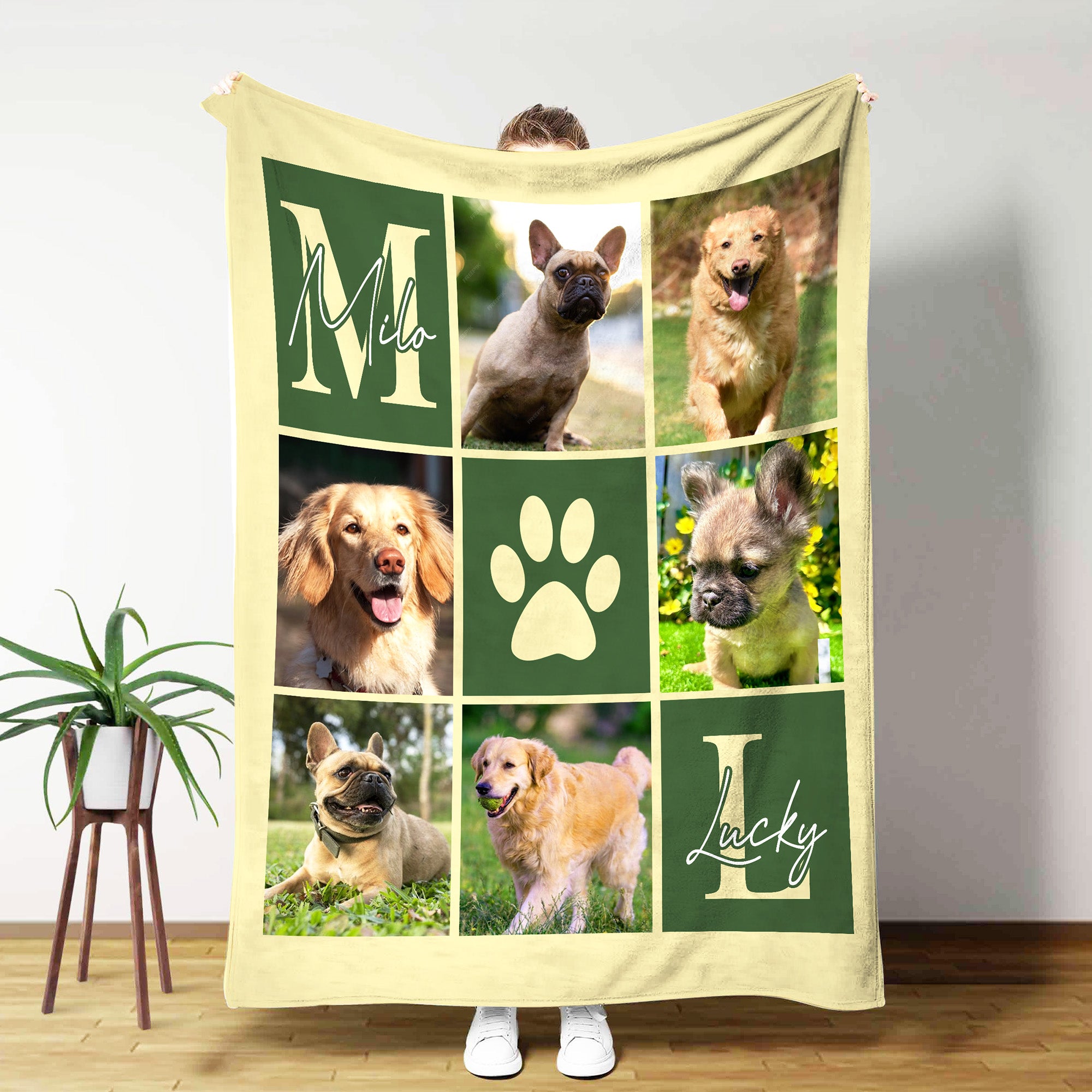 Manta suave personalizada con huellas de patas multicolor y fotos con 1 a 4 nombres e iniciales regalo de cumpleaños para amantes de las mascotas