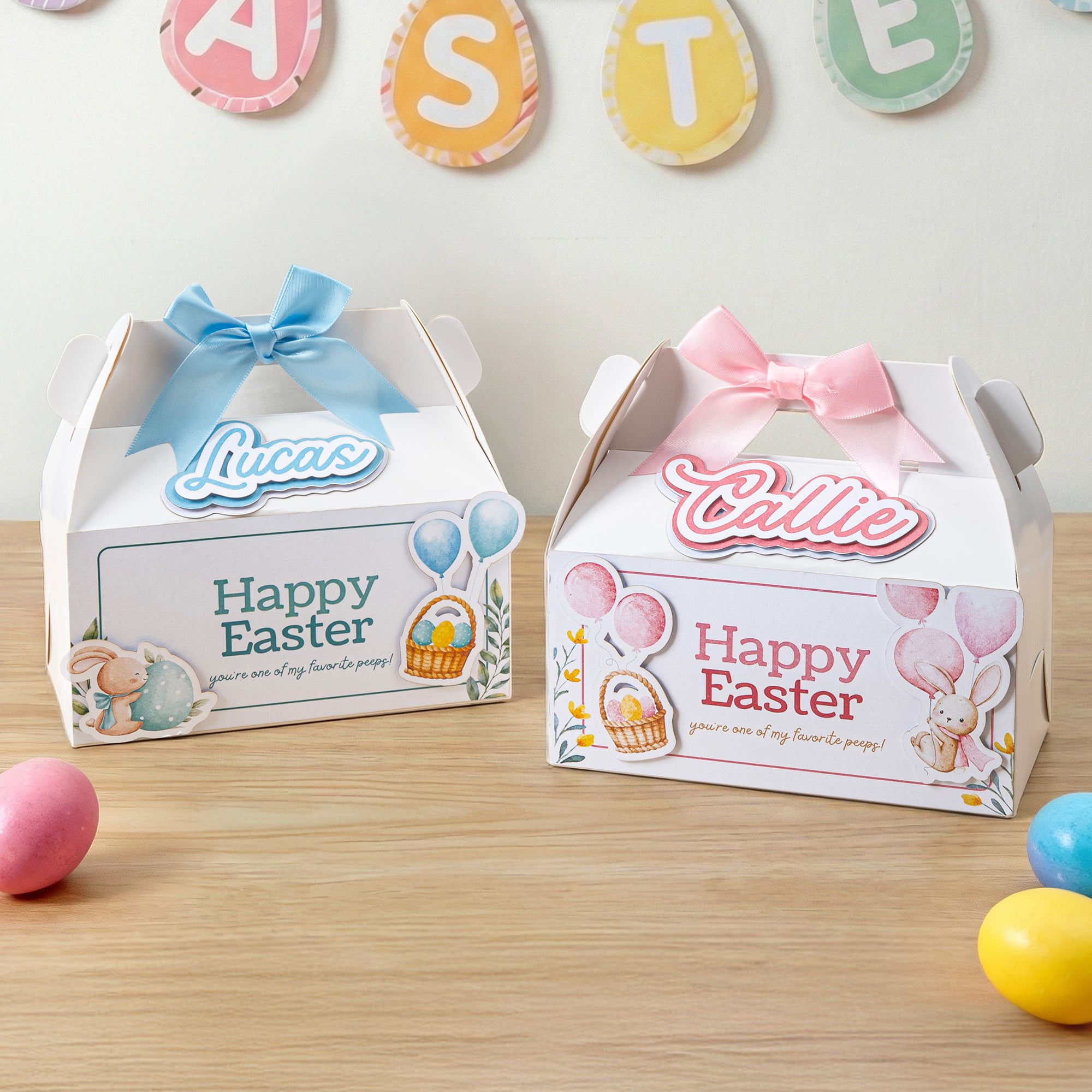 Conejito de Pascua Personalizado Globo de Pascua Huevo de Pascua Lazo de Papel Pascua Treat Caja con Nombre Cesta de Pascua Fiesta Favor Regalo para Niños Niños Niñas