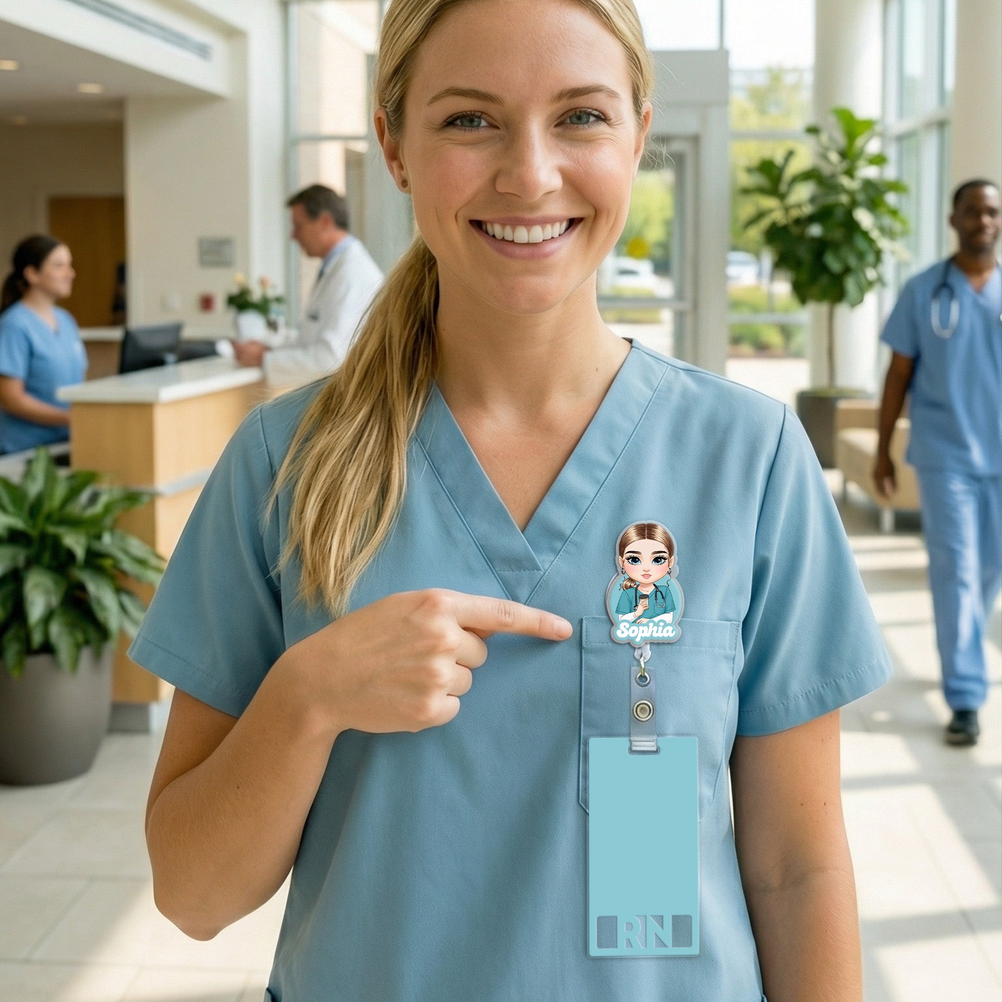 Personalizado Cartoon Medical Character Acrylic ID Badge Reel with Name and Title Appreciation Regalo de la semana de la enfermera para el personal médico de la enfermera del doctor