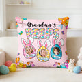 Cojín de Pascua personalizado con el nombre de la abuela Peeps Bunny Ears Easter Eggs Photo Soft Throw Pillow Cover Home Decor Easter Gift for Grandma Famliy