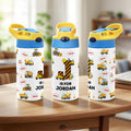 Botella de agua isotérmica con asa y pajita de silicona Personalizada Vehículo de Ingeniería Nombre Inicial 12 oz Kid Insulated Water Bottle with Handle and Silicone Straw Back to School Birthday Gift
