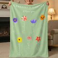Personalizado 1-12 Nacimiento Flores Suave manta con nombres Decoración del hogar Día de la Madre Cumpleaños Regalo para Mamá Abuela Esposa
