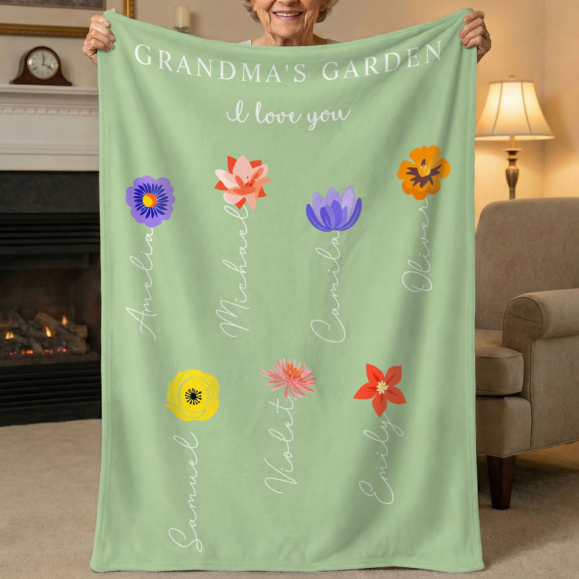 Personalizado 1-12 Nacimiento Flores Suave manta con nombres Decoración del hogar Día de la Madre Cumpleaños Regalo para Mamá Abuela Esposa