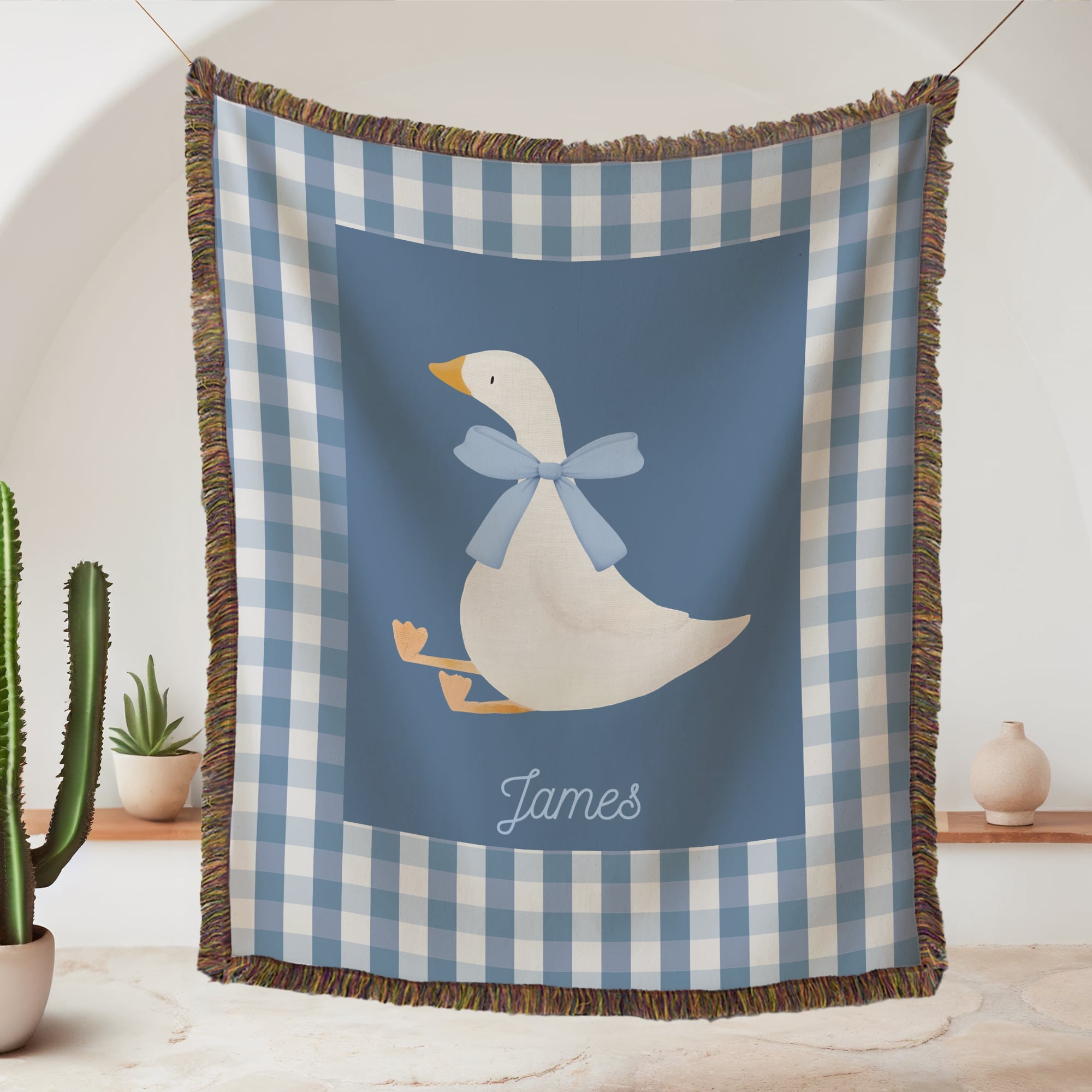 Ganso personalizado bebé guinga borla suave manta con nombre Storybook estilo decoración del hogar cumpleaños Baby Shower regalo para el niño bebé