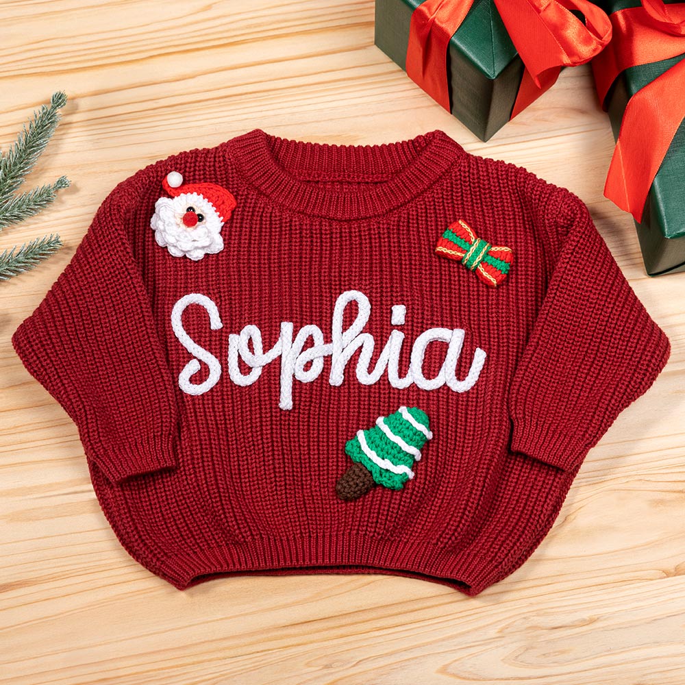 Suéter de Navidad Personalizado con Nombre y 1-3 Adornos Regalo de Navidad para Recién Nacidos Niños