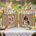 Bolsa de yute de gran capacidad personalizada con nombre de conejita de dibujos animados para niñas Regalo de Pascua feliz para niñas