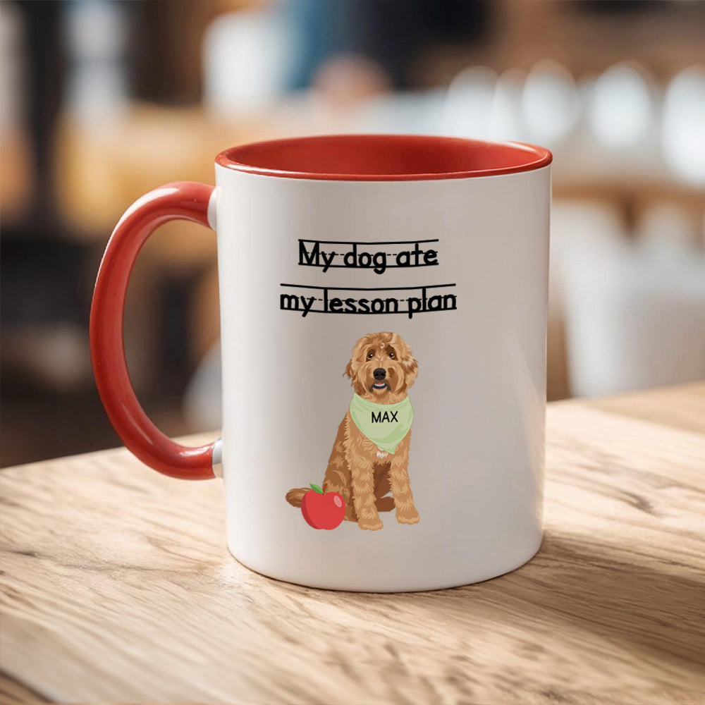 Personalizada Mi perro se comió mi plan de clase 1-3 Fotos de mascotas 11 oz Taza de café de cerámica con nombres Día del Maestro Cumpleaños Regalo para profesores Amantes de los perros