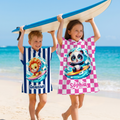 Toalla de playa de secado rápido con capucha y nombre Personalizada Animales Surfistas de dibujos animados Fiesta en la piscina Regalo de cumpleaños para niños Niños Niñas