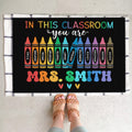 Felpudo personalizado Crayon Rainbow antideslizante que absorbe el agua con texto Teacher's Day Regalo de vuelta al cole para profesores