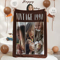 Película Retro Personalizada 1-4 Diseño de Fotos Manta Suave con Nombre y Año Decoración del Hogar Aniversario Cumpleaños Regalo para Familia Amigos