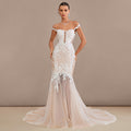 Bridal Wedding Dress Ivory-Nude Strapless Long Off the Shoulder Mermaid