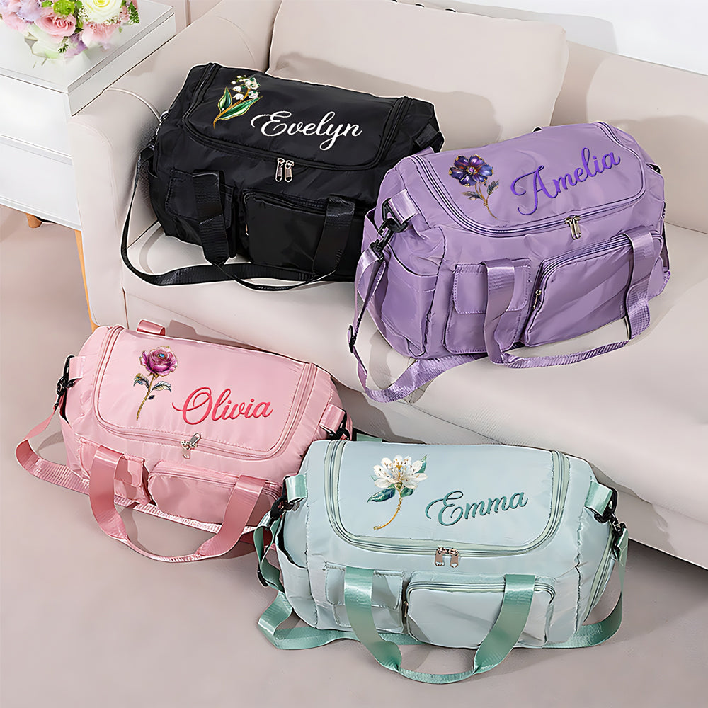 Empaqueta tu viaje a tu manera - Bolsa de viaje de nylon con flor de nacimiento personalizada