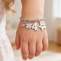 Personalizado Lucky Star Corazón Seahorse Bailarina Colgante Pulsera de cadena de cuentas con el número de piedra de nacimiento y nombre grabado Regalo de cumpleaños para niños Niñas