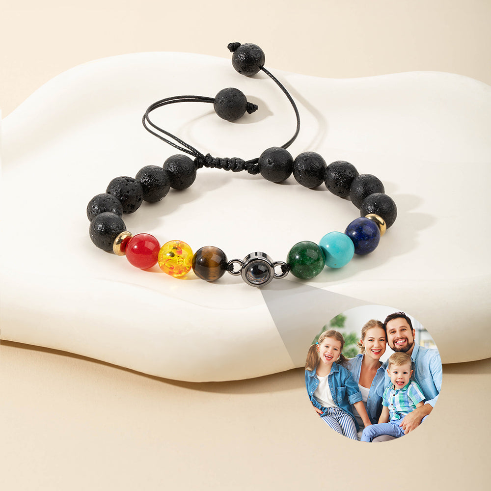 Personalizada Micro-tallado de proyección de fotos ajustable pulsera de cuentas Joyería delicada Aniversario Cumpleaños Regalo para la familia amigo