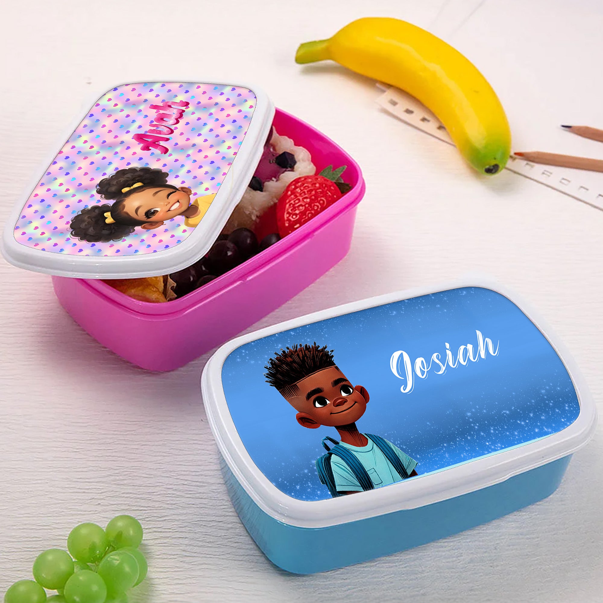 Fiambrera Personalizada de Dibujos Animados para Niña Negra y Niño con Nombre Picnic Uso Camping Vuelta al Cole Regalo de Cumpleaños para Niñas Negras Niños