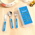 Juego de cubiertos personalizado multicolor de acero inoxidable para camiones de construcción Tenedor Cuchara Cuchillo 3 piezas con nombre y estuche Regalo de cumpleaños para niños Niñas