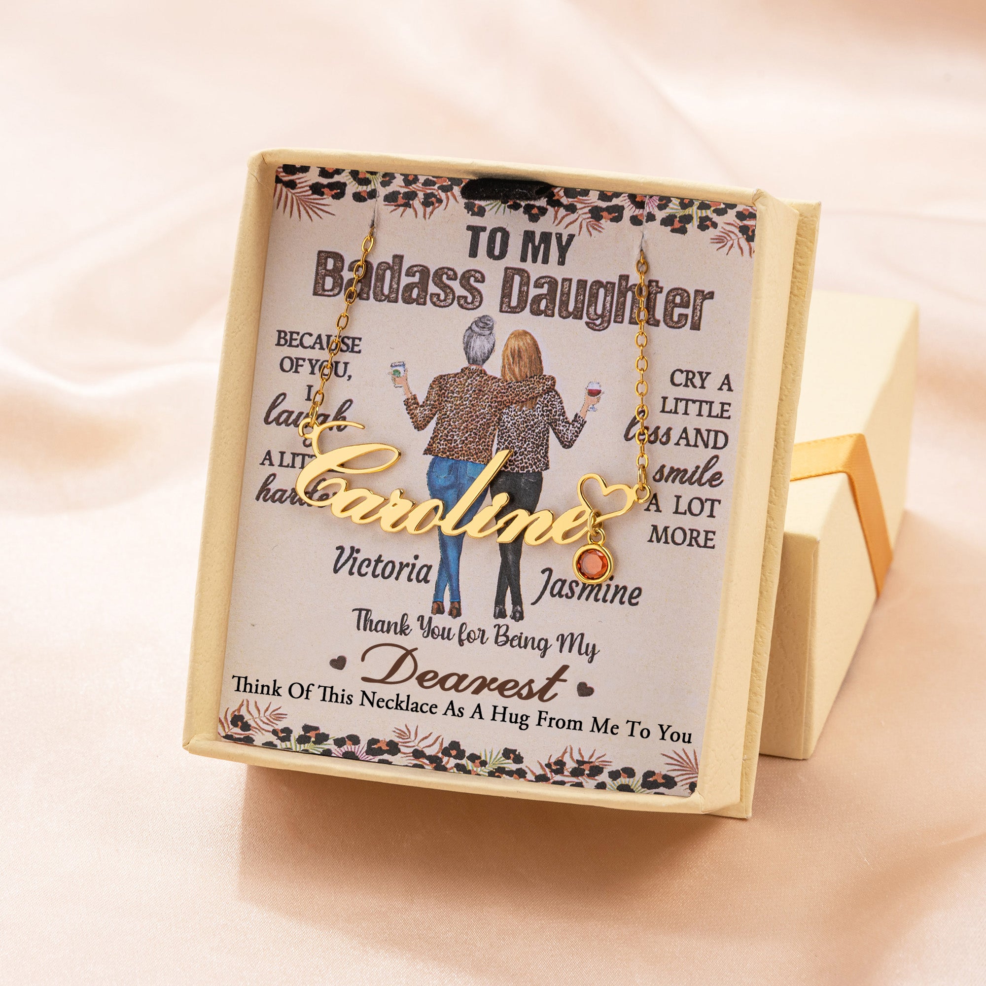 Personalizado Corazón Nombre Birthstone Collar con Tarjeta Dainty Joyería Cumpleaños Aniversario Regalo para Mamá Besties