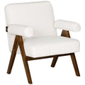 Wide Seat Cashmere Accent Chair with Padded Armrests & Solid Wood Legs Cream White